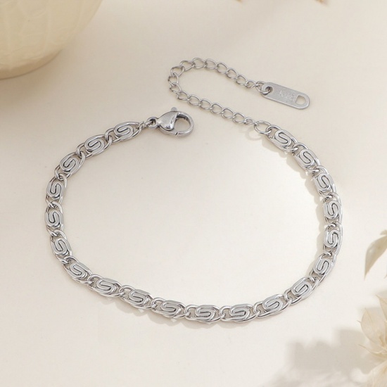 Изображение 1 Piece Silver Tone Scroll Chain Bracelets, 304 Stainless Steel 16cm(6.3") + 5cm(2"), For Women, Retro Exquisite Gift, Vacuum Plating