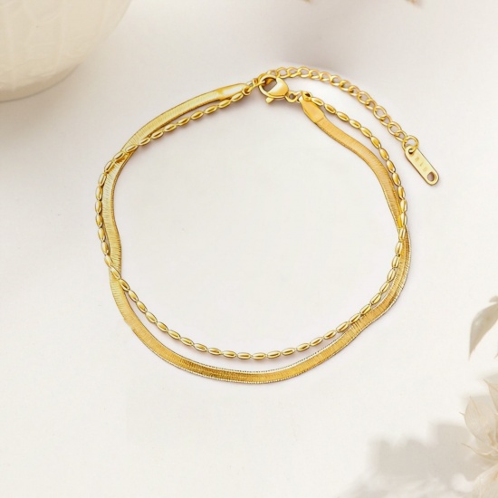 Изображение 1 Piece Vacuum Plating Stylish Exquisite 18K Gold Plated 304 Stainless Steel Bracelets For Women Gift 16cm(6.3") long