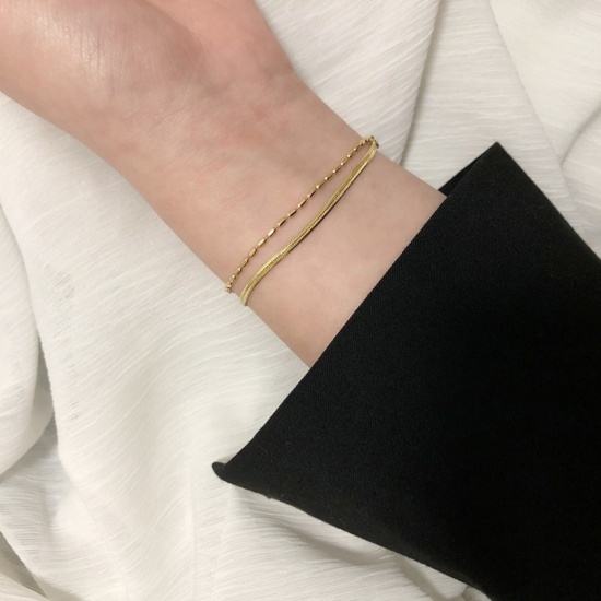 Imagen de 304 Acero Inoxidable Pulsera de Capas Multicapa Al Por Mayor, Chapado en Oro de 18K Enchapado al Vacío, Mujeres Exquisito Elegante Regalo Suministro de Joyería, 16cm longitud, 1 Unidad