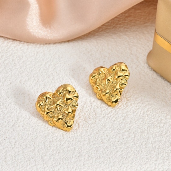 Изображение 1 Pair Eco-friendly Stylish Valentine's Day 18K Gold Plated 304 Stainless Steel Heart Ear Post Stud Earrings For Women Gift