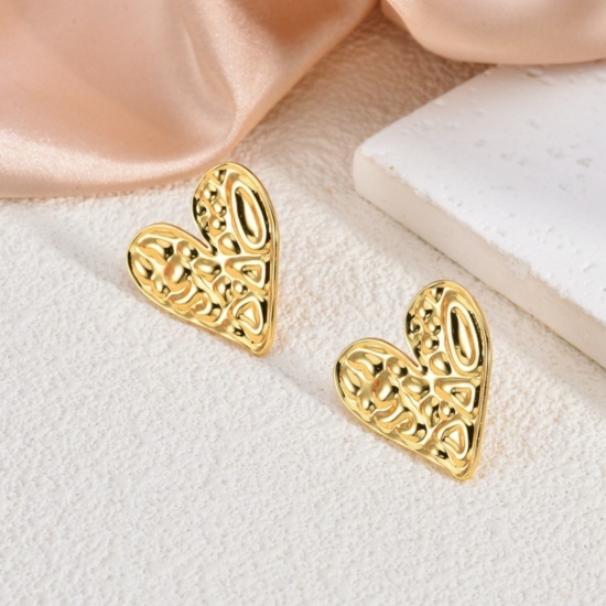Изображение 1 Pair Eco-friendly Stylish Valentine's Day 18K Gold Plated 304 Stainless Steel Heart Ear Post Stud Earrings For Women Gift