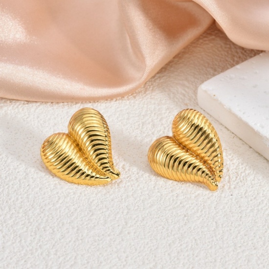 Изображение 1 Pair Eco-friendly Stylish Valentine's Day 18K Gold Plated 304 Stainless Steel Heart Ear Post Stud Earrings For Women Gift