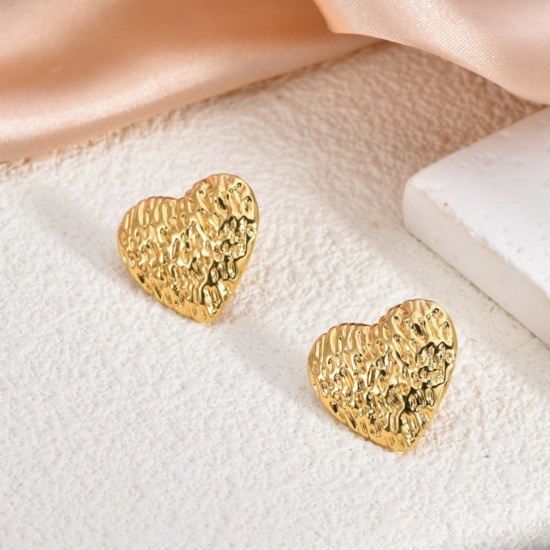 Изображение 1 Pair Eco-friendly Stylish Valentine's Day 18K Gold Plated 304 Stainless Steel Heart Ear Post Stud Earrings For Women Gift