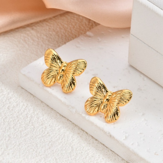 Imagen de 1 Pair Eco-friendly Stylish Exquisite 18K Gold Plated 304 Stainless Steel Butterfly Animal Ear Post Stud Earrings For Women Gift