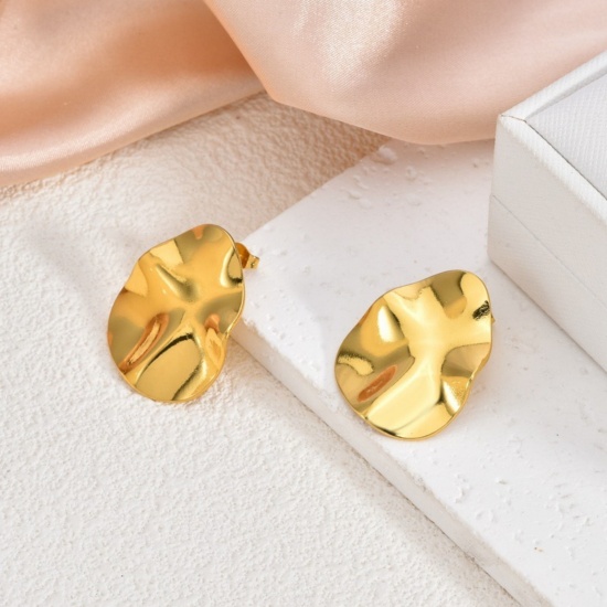 Изображение 1 Pair Eco-friendly Stylish Exquisite 18K Gold Plated 304 Stainless Steel Ear Post Stud Earrings For Women Gift