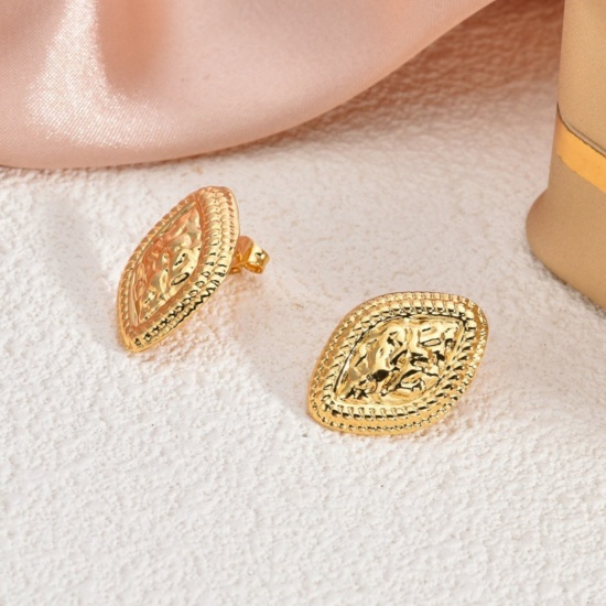 Изображение 1 Pair Eco-friendly Stylish Exquisite 18K Gold Plated 304 Stainless Steel Ear Post Stud Earrings For Women Gift