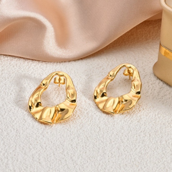 Изображение 1 Pair Eco-friendly Stylish Exquisite 18K Gold Plated 304 Stainless Steel Ear Post Stud Earrings For Women Gift