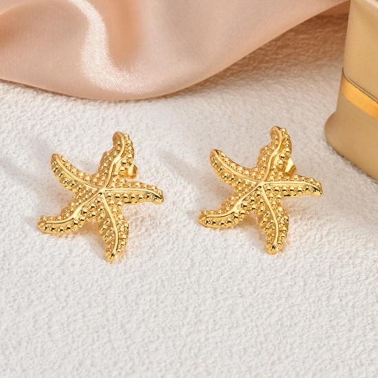 Изображение 1 Pair Eco-friendly Stylish Exquisite 18K Gold Plated 304 Stainless Steel Starfish Ear Post Stud Earrings For Women Gift