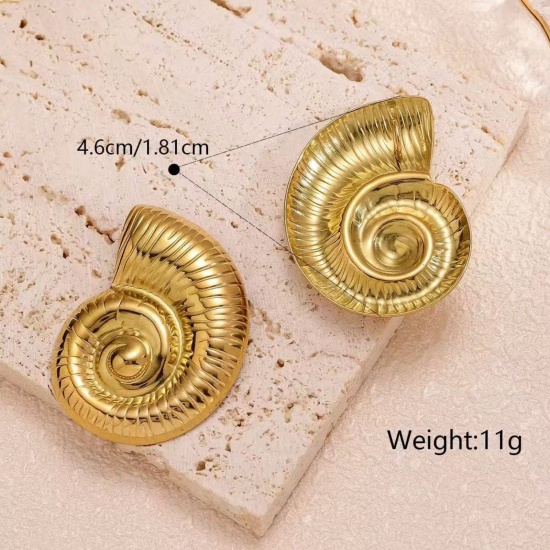 Изображение 1 Pair Eco-friendly Stylish Exquisite 18K Gold Plated 304 Stainless Steel Conch/ Sea Snail Ear Post Stud Earrings For Women Gift