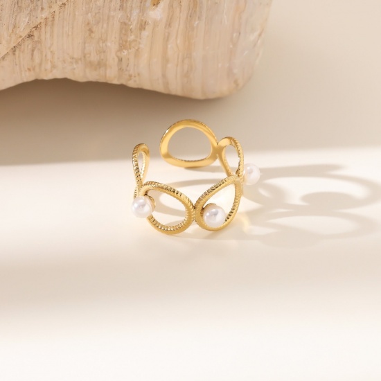 Изображение 1 Piece Eco-friendly Dainty Stylish 18K Gold Plated 304 Stainless Steel Open Adjustable Rings For Women Gift