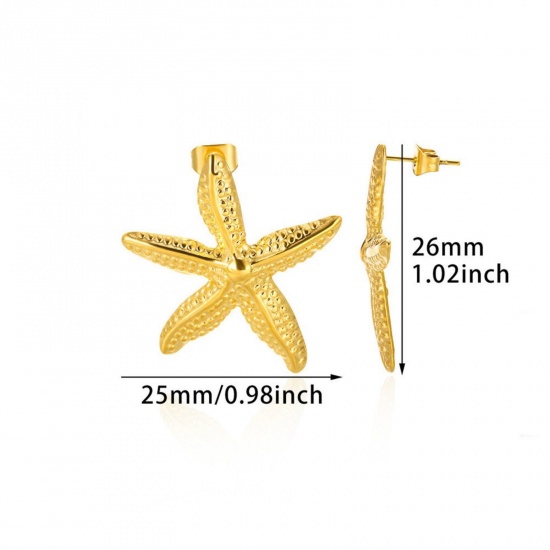Изображение 1 Pair Vacuum Plating Stylish Exquisite 18K Gold Plated 304 Stainless Steel Starfish Ear Post Stud Earrings For Women Gift