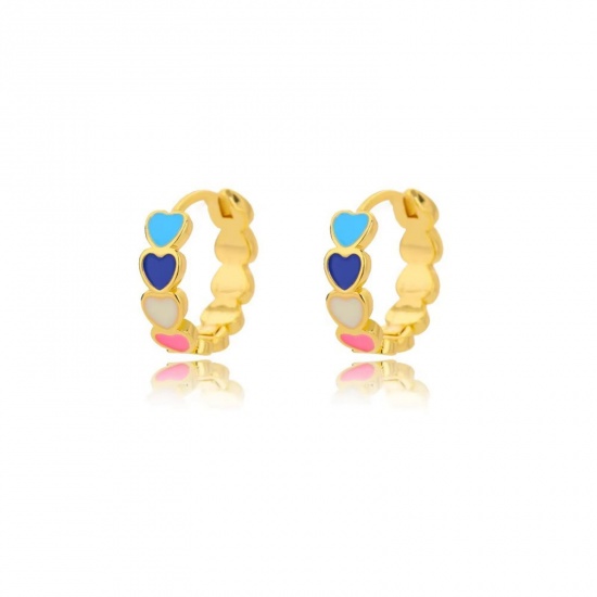Изображение 1 Pair Vacuum Plating Stylish Valentine's Day 18K Gold Plated Multicolor 304 Stainless Steel Heart Ear Post Stud Earrings For Women Gift