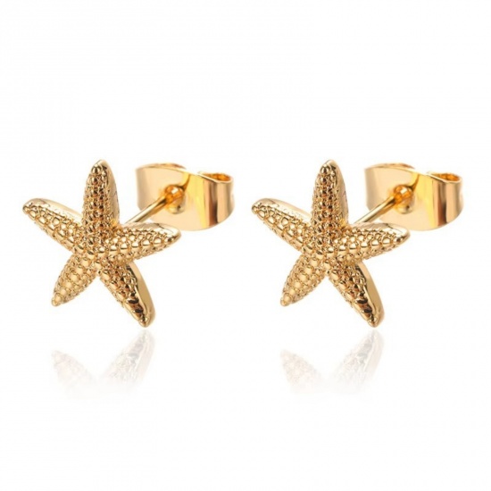 Изображение 1 Pair Vacuum Plating Stylish Exquisite 18K Gold Plated 304 Stainless Steel Starfish Ear Post Stud Earrings For Women Gift