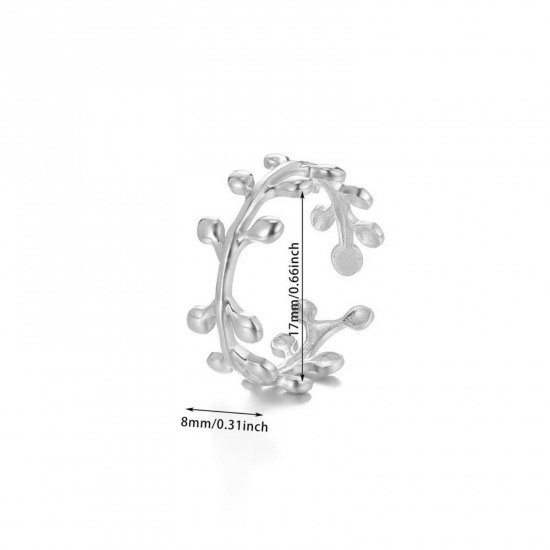 Изображение 1 Piece Vacuum Plating Dainty Stylish Platinum Plated 304 Stainless Steel Open Leaf Rings For Women Gift