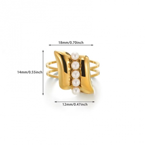 Изображение 1 Piece Vacuum Plating Dainty Stylish 18K Gold Plated White 304 Stainless Steel Open Imitation Pearl Rings For Women Gift