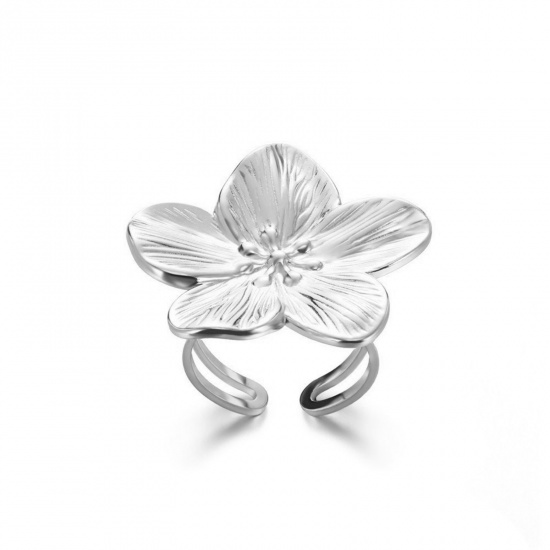 Изображение 1 Piece Vacuum Plating Dainty Stylish Platinum Plated 304 Stainless Steel Open Flower Rings For Women Gift