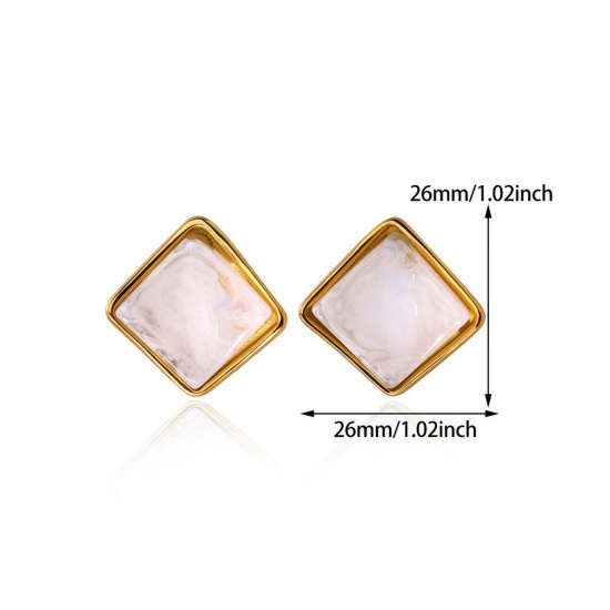 Изображение 1 Pair Vacuum Plating Stylish Exquisite 18K Gold Plated 304 Stainless Steel Square Ear Post Stud Earrings For Women Gift 26mm x 26mm