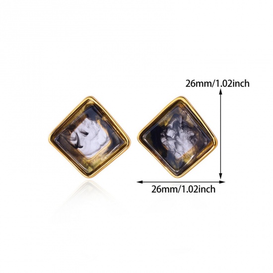 Изображение 1 Pair Vacuum Plating Stylish Exquisite 18K Gold Plated 304 Stainless Steel Square Ear Post Stud Earrings For Women Gift 26mm x 26mm