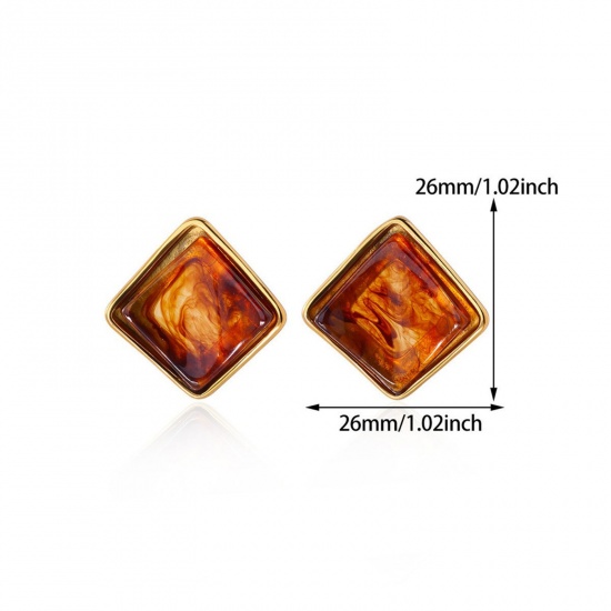 Изображение 1 Pair Vacuum Plating Stylish Exquisite 18K Gold Plated 304 Stainless Steel Square Ear Post Stud Earrings For Women Gift 26mm x 26mm