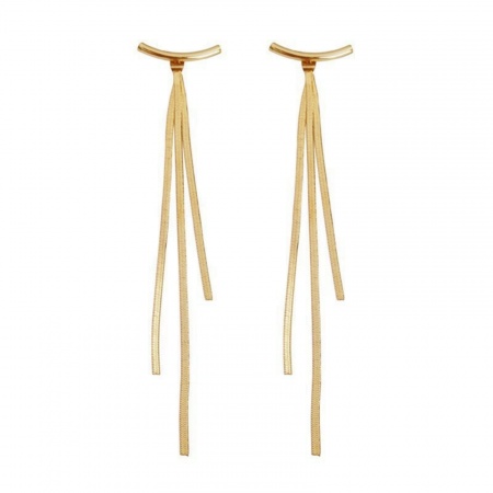 Picture of Wholesale Stylish Dainty Tassel Earrings, 18K Gold Plated 304 Stainless Steel, Women's Vacuum Plating Gift Jewelry Supply, 10cm, 1 Pair