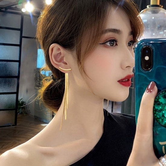 Bild von 1 Pair Vacuum Plating Dainty Stylish 18K Gold Plated 304 Stainless Steel Tassel Earrings For Women Gift 10cm
