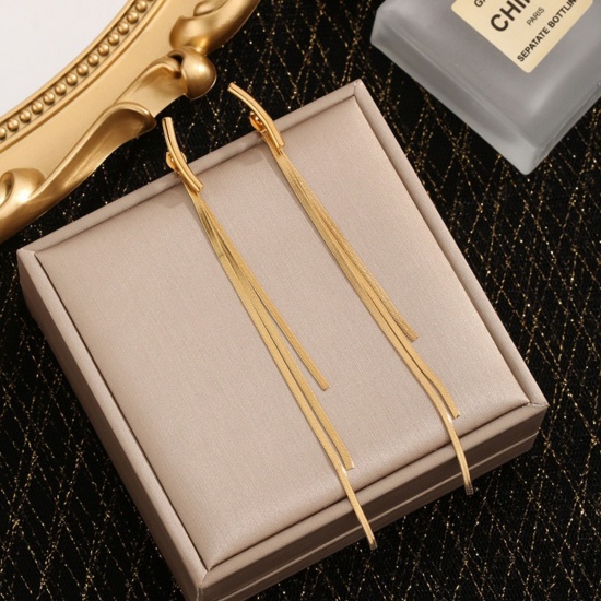 Bild von 1 Pair Vacuum Plating Dainty Stylish 18K Gold Plated 304 Stainless Steel Tassel Earrings For Women Gift 10cm