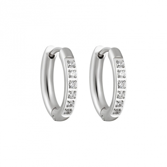 Изображение 1 Pair Vacuum Plating Stylish Exquisite Silver Tone 304 Stainless Steel & Rhinestone Hoop Earrings For Women Gift 10mm Dia.
