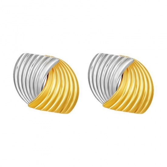 Изображение 1 Pair Stylish Exquisite Silver Tone & 18K Gold Plated 304 Stainless Steel Two Tone Hoop Earrings For Women Gift