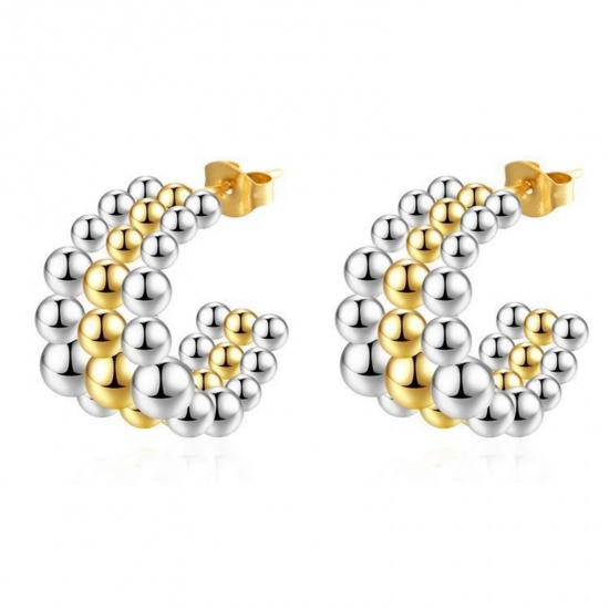 Изображение 1 Pair Stylish Exquisite Silver Tone & 18K Gold Plated 304 Stainless Steel Two Tone Hoop Earrings For Women Gift