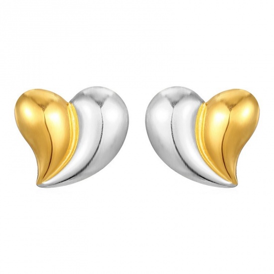 Изображение 1 Pair Stylish Valentine's Day Silver Tone & 18K Gold Plated 304 Stainless Steel Heart Two Tone Hoop Earrings For Women Gift