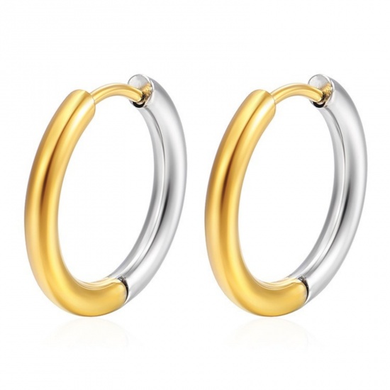 Picture of 1 Pair Stylish Exquisite Silver Tone & 18K Gold Plated 304 Stainless Steel Two Tone Hoop Earrings For Women Gift