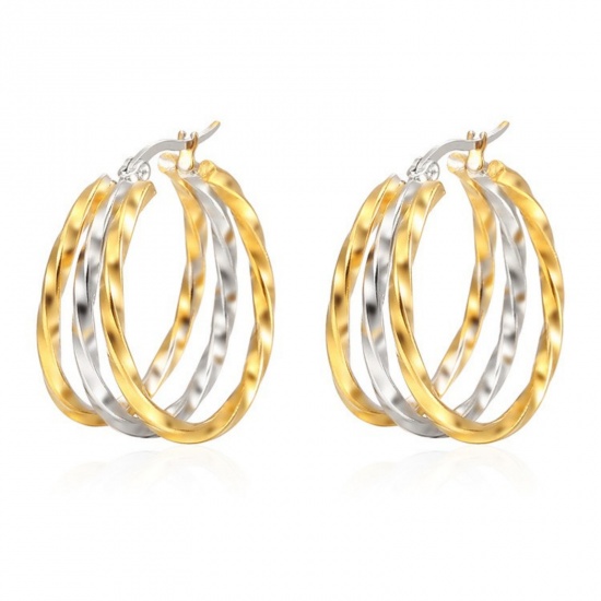 Изображение 1 Pair Stylish Exquisite Silver Tone & 18K Gold Plated 304 Stainless Steel Two Tone Hoop Earrings For Women Gift