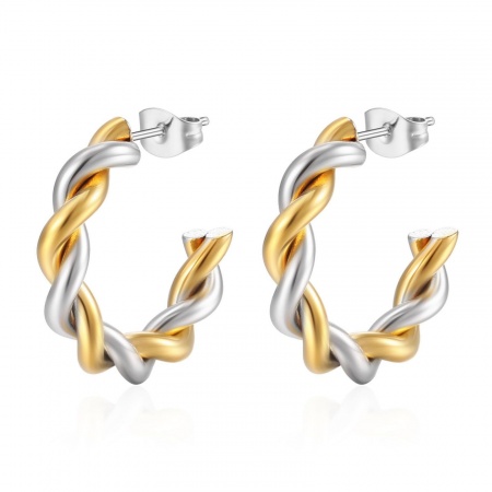 Imagen de Exquisito Elegante Pendientes de Aro Al Por Mayor, Dos Colores Plata y Chapado en Oro de 18K 304 Acero Inoxidable, Mujeres Enchapado al Vacío Regalo Suministro de Joyería, 1 Par