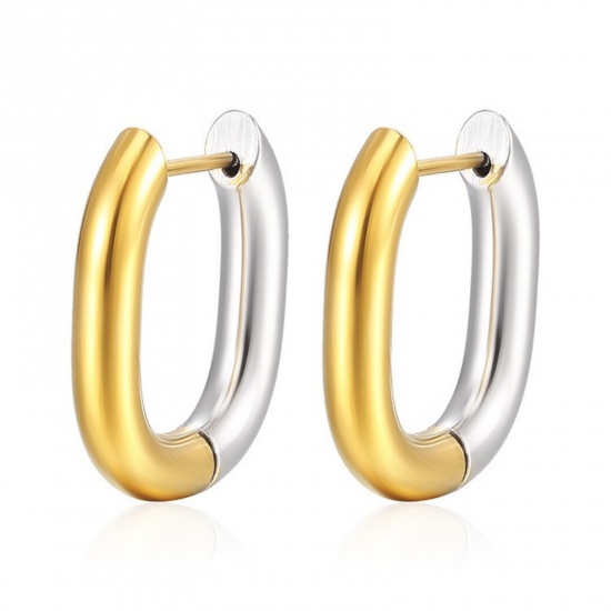Изображение 1 Pair Stylish Exquisite Silver Tone & 18K Gold Plated 304 Stainless Steel Two Tone Hoop Earrings For Women Gift