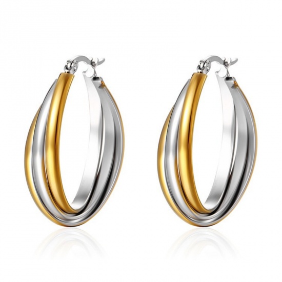 Изображение 1 Pair Stylish Exquisite Silver Tone & 18K Gold Plated 304 Stainless Steel Two Tone Hoop Earrings For Women Gift