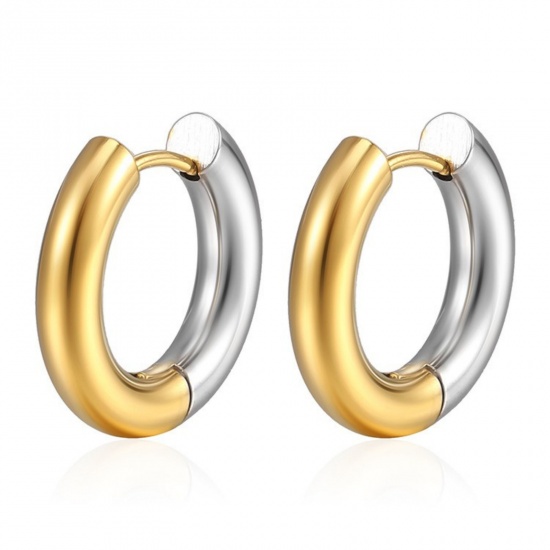 Изображение 1 Pair Stylish Exquisite Silver Tone & 18K Gold Plated 304 Stainless Steel Two Tone Hoop Earrings For Women Gift