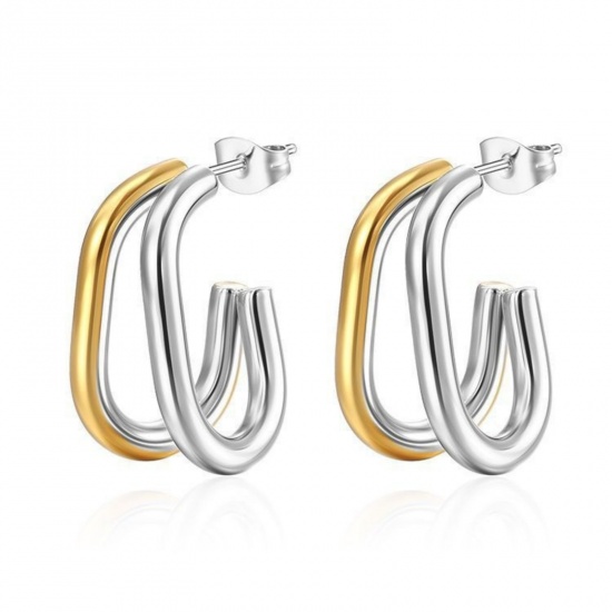 Изображение 1 Pair Stylish Exquisite Silver Tone & 18K Gold Plated 304 Stainless Steel Two Tone Hoop Earrings For Women Gift