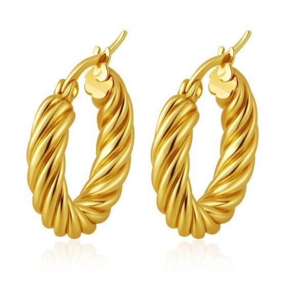 Bild von 1 Pair Stylish Exquisite 18K Gold Plated 304 Stainless Steel Hoop Earrings For Women Gift 18mm Dia.