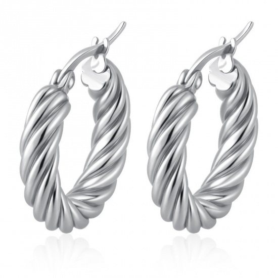 Bild von 1 Pair Stylish Exquisite Silver Tone 304 Stainless Steel Hoop Earrings For Women Gift 18mm Dia.