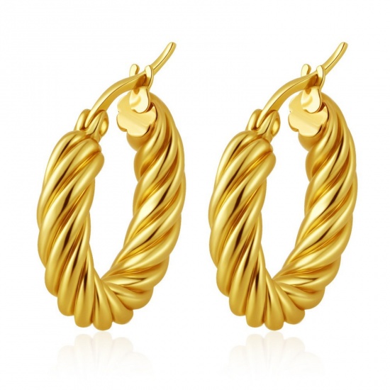 Bild von 1 Pair Stylish Exquisite 18K Gold Plated 304 Stainless Steel Hoop Earrings For Women Gift 20mm Dia.