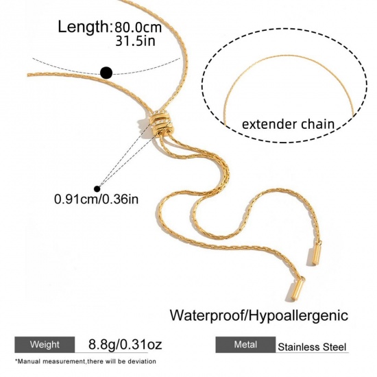 Picture of Wholesale Tassel Adjustable Pendant Charm Necklace, 18K Real Gold Plated 304 Stainless Steel Women's Eco-friendly PVD Vacuum Plating Waterproof Anti-Tarnish Hypoallergenic Exquisite Stylish Gift Jewelry For Retailer, 80cm(31.5") long, 1 Piece