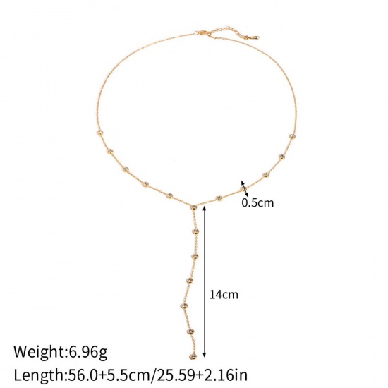 Picture of Wholesale Tassel Station Necklace, 18K Real Gold Plated 304 Stainless Steel & Cubic Zirconia Women's Eco-friendly PVD Waterproof Anti-Tarnish Hypoallergenic Exquisite Stylish Gift Jewelry For Retailer, 56cm(22") + 5.5cm(2.2") long, 1 Piece
