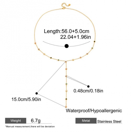 Picture of Wholesale Tassel Station Necklace, 18K Real Gold Plated 304 Stainless Steel & Cubic Zirconia Women's Eco-friendly PVD Waterproof Anti-Tarnish Hypoallergenic Exquisite Stylish Gift Jewelry For Retailer, 56cm(22") + 5cm(2") long, 1 Piece