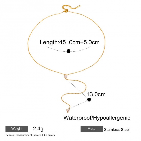 Picture of Wholesale Tassel Pendant Charm Necklace, 18K Real Gold Plated 304 Stainless Steel & Cubic Zirconia Women's Eco-friendly PVD Vacuum Plating Waterproof Anti-Tarnish Hypoallergenic Exquisite Stylish Gift Jewelry For Retailer, 45cm(17.7") + 5cm(2") long, 1 Piece