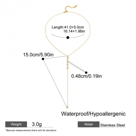 Picture of Wholesale Tassel Pendant Charm Necklace, 18K Real Gold Plated 304 Stainless Steel & Cubic Zirconia Women's Eco-friendly PVD Vacuum Plating Waterproof Anti-Tarnish Hypoallergenic Exquisite Stylish Gift Jewelry For Retailer, 41cm(16.1") + 5cm(2") long, 1 Piece