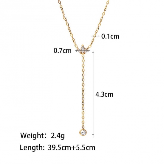 Picture of Wholesale Tassel Pendant Charm Necklace, 18K Real Gold Plated 304 Stainless Steel & Cubic Zirconia Women's Eco-friendly PVD Vacuum Plating Waterproof Anti-Tarnish Hypoallergenic Exquisite Stylish Gift Jewelry For Retailer, 39.5cm(15.6") + 5.5cm(2.2") long, 1 Piece