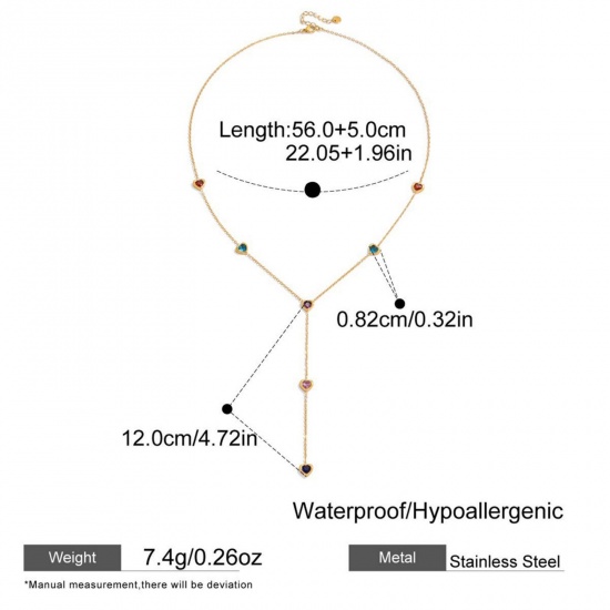 Picture of Wholesale Tassel Station Necklace, 18K Real Gold Plated 304 Stainless Steel & Cubic Zirconia Women's Eco-friendly PVD Waterproof Anti-Tarnish Hypoallergenic Exquisite Stylish Gift Jewelry For Retailer, 56cm(22") + 5cm(2") long, 1 Piece