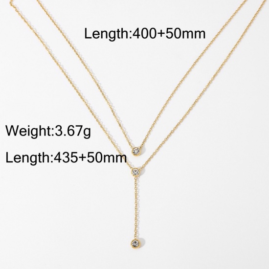 Picture of Wholesale Tassel Pendant Charm Necklace, 18K Real Gold Plated 304 Stainless Steel & Cubic Zirconia Women's Eco-friendly PVD Vacuum Plating Waterproof Anti-Tarnish Hypoallergenic Exquisite Stylish Gift Jewelry For Retailer, 40cm(15.7") + 5cm(2") long, 1 Piece