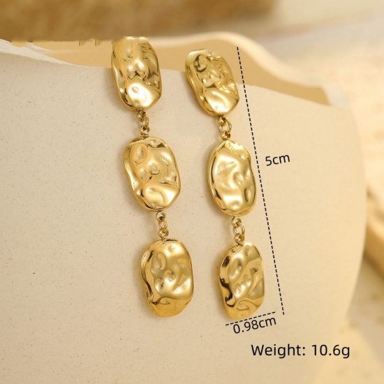 Picture of Wholesale Stylish Dainty Earrings, 18K Gold Plated 304 Stainless Steel, Women's Vacuum Plating Gift Jewelry Supply, 5cm, 1 Pair