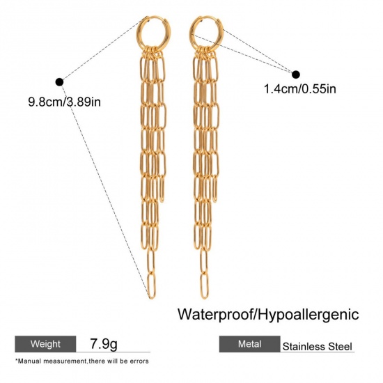 Picture of Wholesale Exquisite Stylish Earrings, Tassel 18K Real Gold Plated 304 Stainless Steel, Women's Eco-friendly PVD Vacuum Plating Waterproof Anti-Tarnish Hypoallergenic Gift Jewelry Supply, 9.8cm, 1 Pair